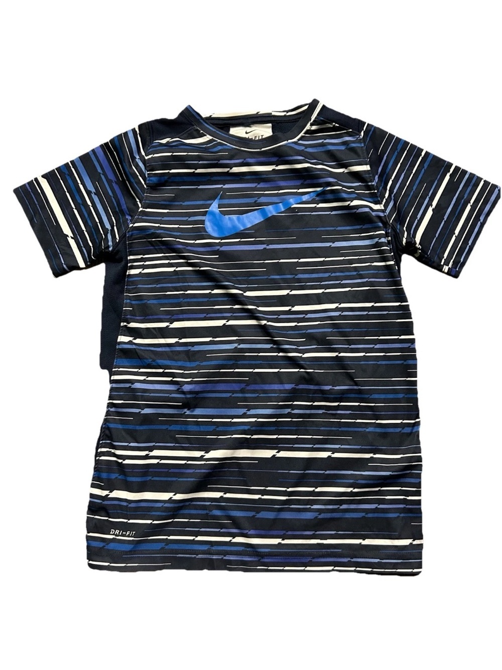Men’s Nike Black Blue White Short Sleeve Dri- Fit T Shirt Size Large
